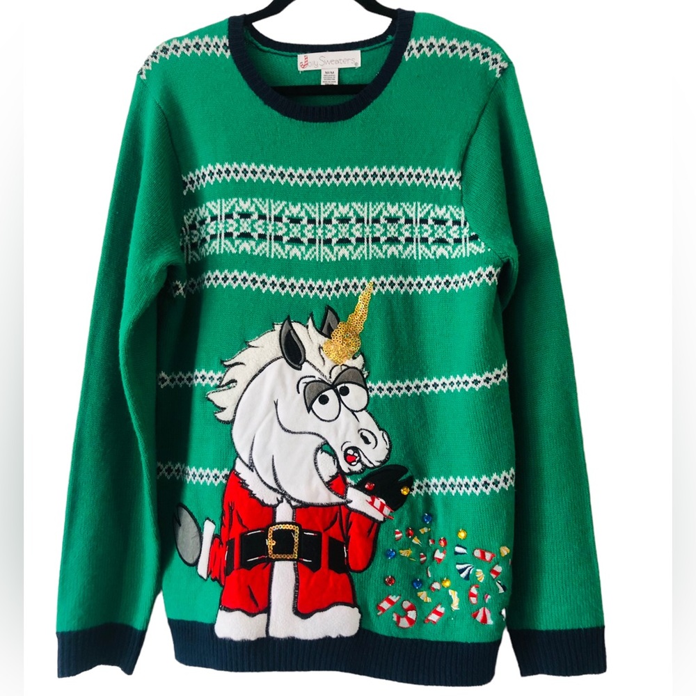 Jolly Sweaters Salt Bae Unicorn Embellished Ugly Christmas Xmas Sweater